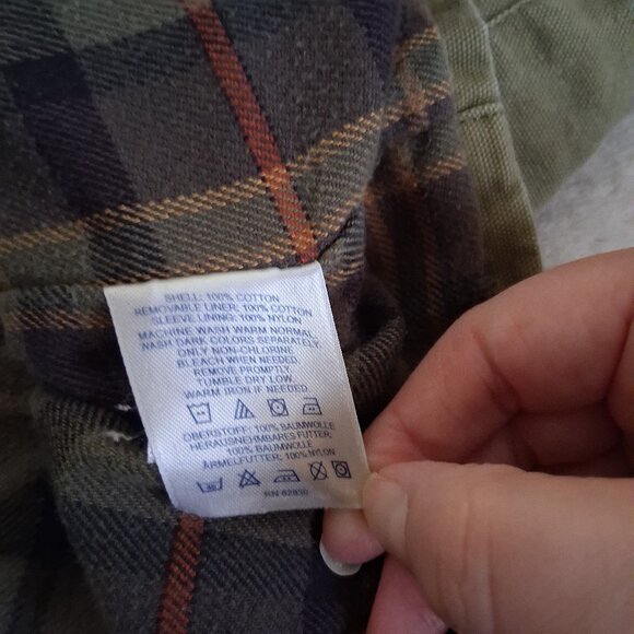 Lands' End Women's Medium Petite Khaki Green Plaid Lined Canvas Chore Coat - Picture 7 of 14